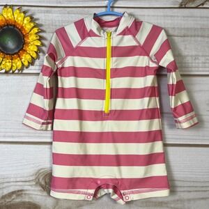 Primary Baby Girls Pink Stripe Long Sleeve Rash Guard One Piece Swimsuit 6-12M